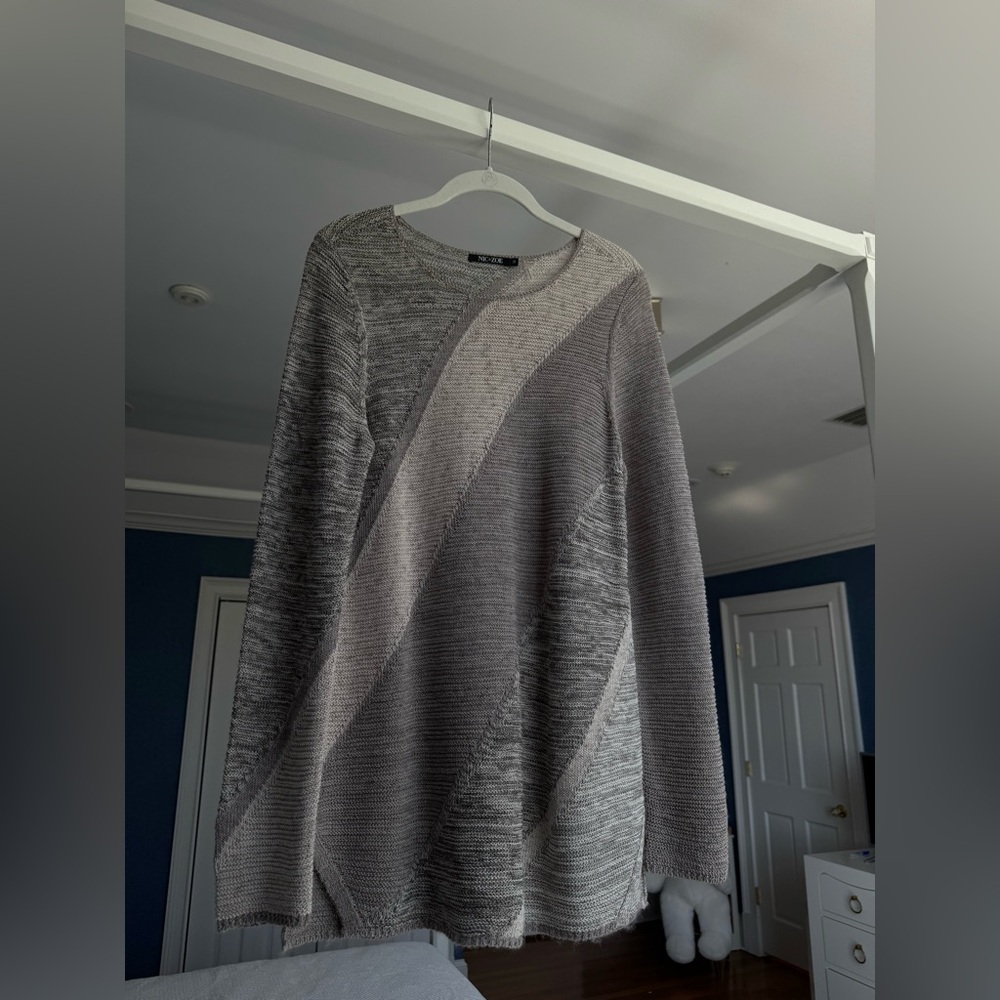 Nic + Zoe Women’s Tunic Lightweight Sweater Medium Beige Grey Brown